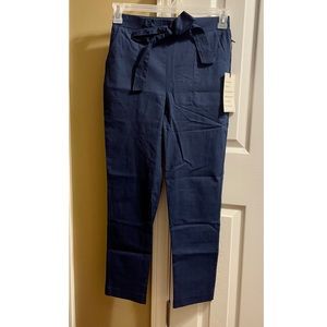Navy High-waisted Tie Waist Trousers